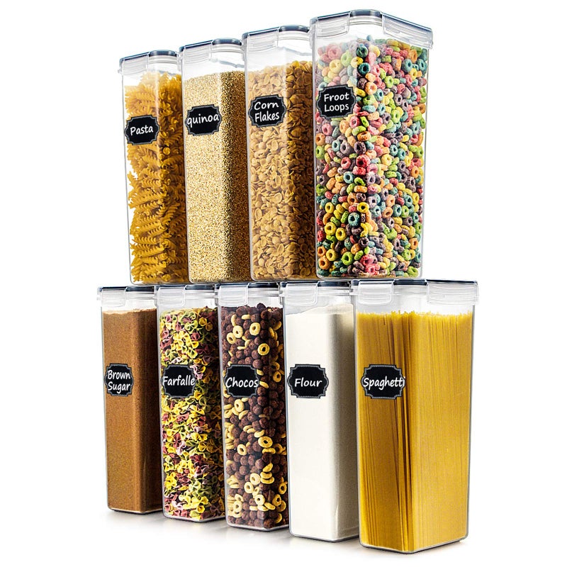 Wildone Airtight Food Storage Containers Set of 9 BPA Free Cereal  Dry Food Storage Containers 28L  1183 cups for Sugar Flour Snack Baking Supplies with 20 Chalkboard Labels  1 Marker