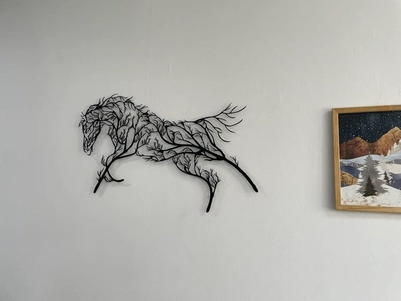 BLIND SHOP Metal Wall Art Geometric Horse and Tree Decor Home Office Decoration Entryway Bedroom Living Room Dcor Wall Hangings Horse Sign Farmhouse Dcor 30 W x 16 H 75x40cm - Image 5