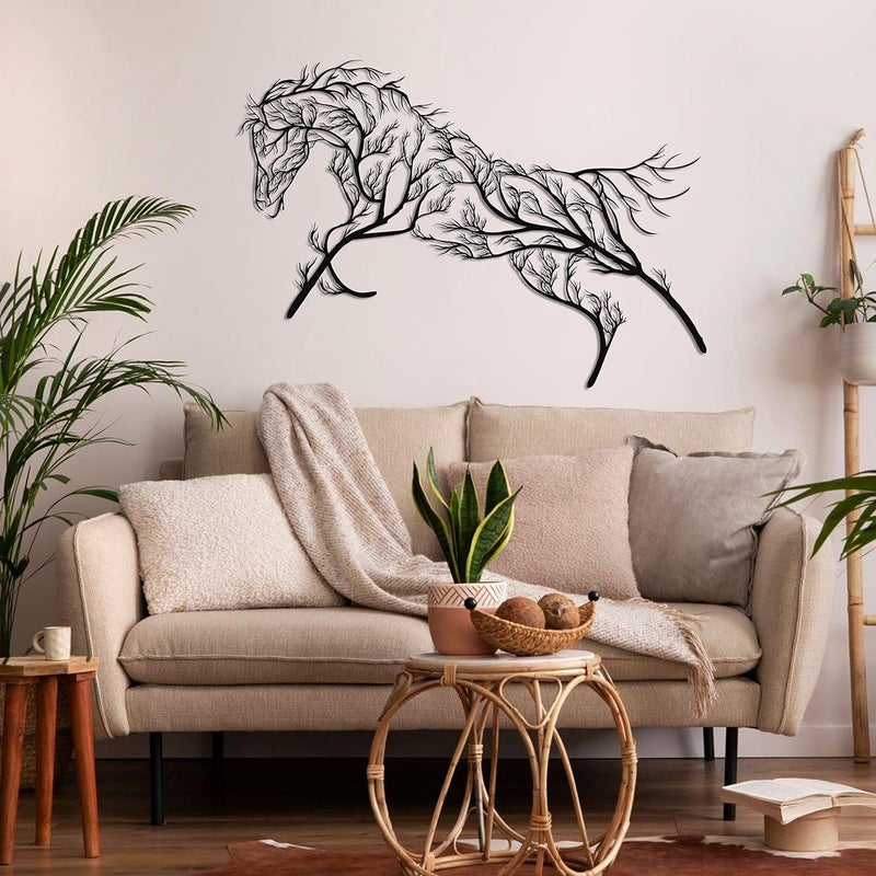 BLIND SHOP Metal Wall Art Geometric Horse and Tree Decor Home Office Decoration Entryway Bedroom Living Room Dcor Wall Hangings Horse Sign Farmhouse Dcor 30 W x 16 H 75x40cm - Image 2