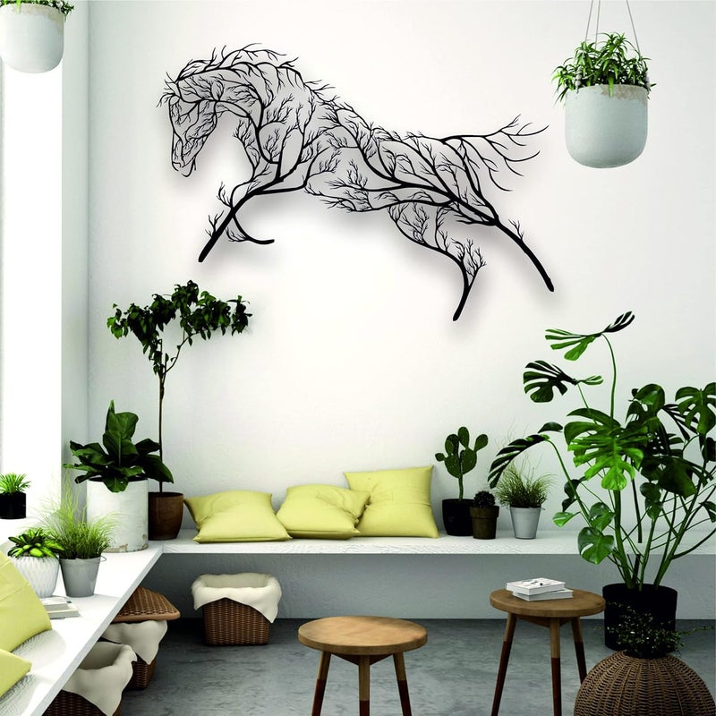 BLIND SHOP Metal Wall Art Geometric Horse and Tree Decor Home Office Decoration Entryway Bedroom Living Room Dcor Wall Hangings Horse Sign Farmhouse Dcor 30 W x 16 H 75x40cm - Image 3