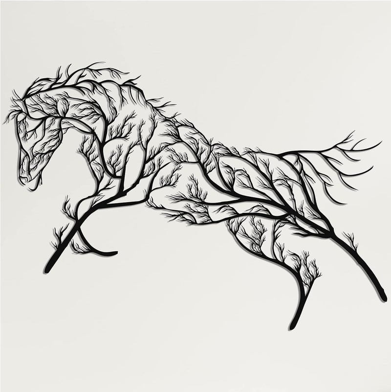 BLIND SHOP Metal Wall Art Geometric Horse and Tree Decor Home Office Decoration Entryway Bedroom Living Room Dcor Wall Hangings Horse Sign Farmhouse Dcor 30 W x 16 H 75x40cm - Image 1