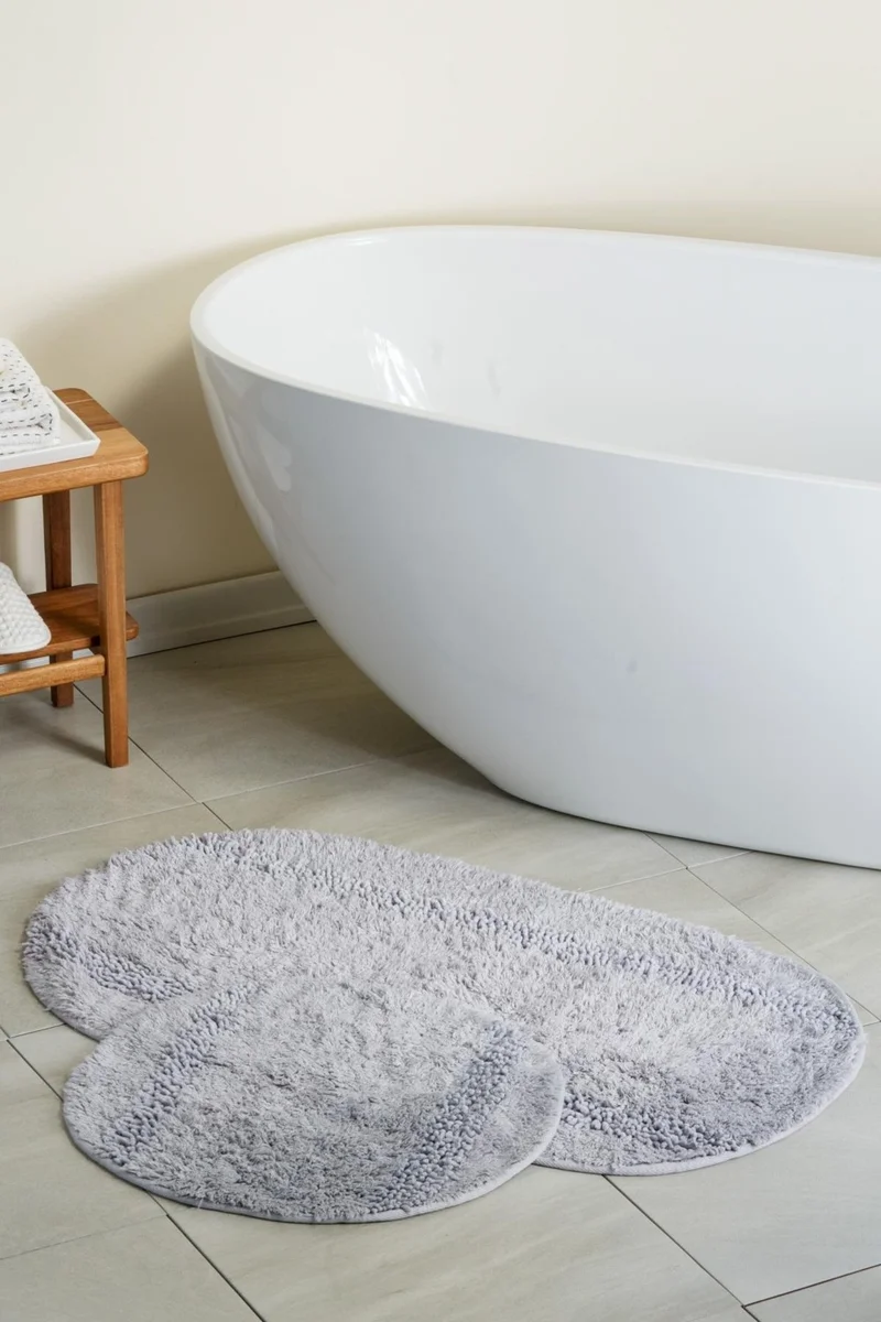 بلونيتي Salmon Natural Cotton 2-Piece Bathroom Mat Set 60X100+50X60 cm - Grey