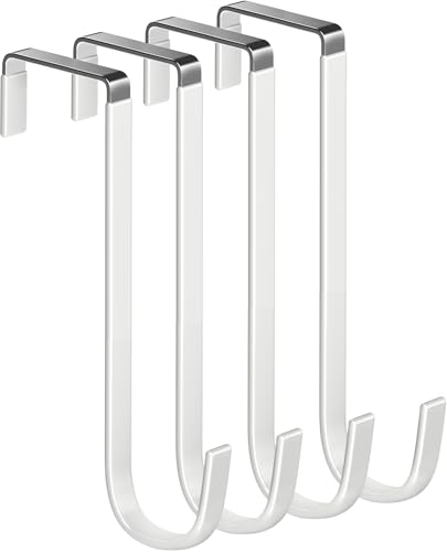 Mars-Rock Over The Door Metal Hooks with Plastic Coating 7.5" Fit 0.5" to 1 3/4" Door 4 Pcs Heavy Duty Single Towel Robe Rack Wreath Bathroom Shower Hanger Shoe Organizer Ironing Board Long White - Image 1