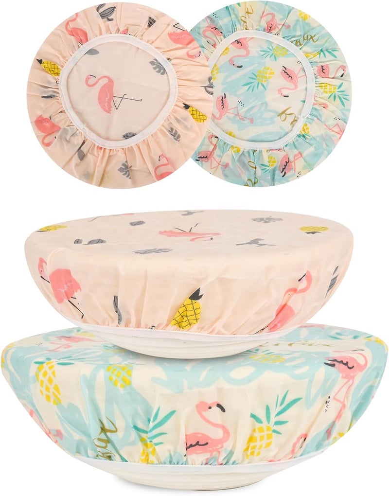 BERBAM Reusable Bowl Covers for Bread Proofing（2 Large）- Cotton Beeswax Bowl Covers Reusable with Elastic Rim, Sourdough Bowl Cover for Food Storage and Food Preservation (10INCH) (flamingos) - Image 1
