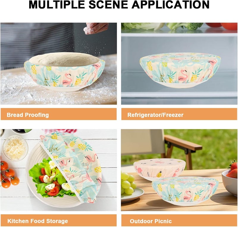 BERBAM Reusable Bowl Covers for Bread Proofing（2 Large）- Cotton Beeswax Bowl Covers Reusable with Elastic Rim, Sourdough Bowl Cover for Food Storage and Food Preservation (10INCH) (flamingos) - Image 5