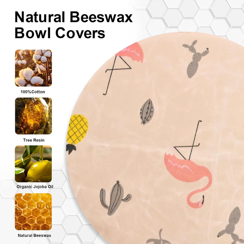 BERBAM Reusable Bowl Covers for Bread Proofing（2 Large）- Cotton Beeswax Bowl Covers Reusable with Elastic Rim, Sourdough Bowl Cover for Food Storage and Food Preservation (10INCH) (flamingos) - Image 4