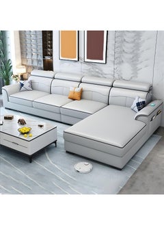 Poppins Home Sleek Faux Leather Sofa with Pillows for a Modern Living Room (Light Grey, Left Bed)  - Image 1