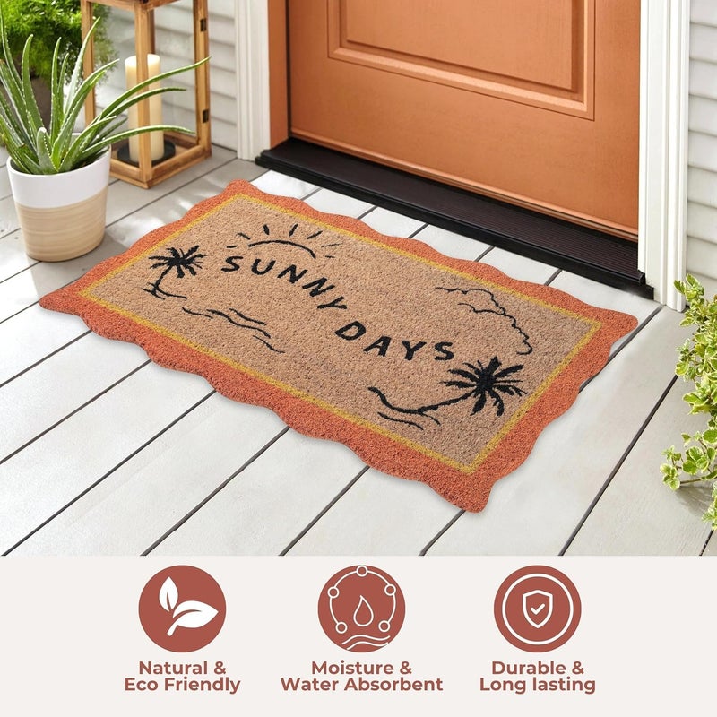 Folkulture Welcome Matt Outdoor | 16 x 28 Scalloped Door Mats for Front Door Mat Outside Entrance | Eco Friendly | Welcome-Mats Cute | Coir Door Mats | Outdoor Decor for Home | Durable & Anti Slip - Image 3