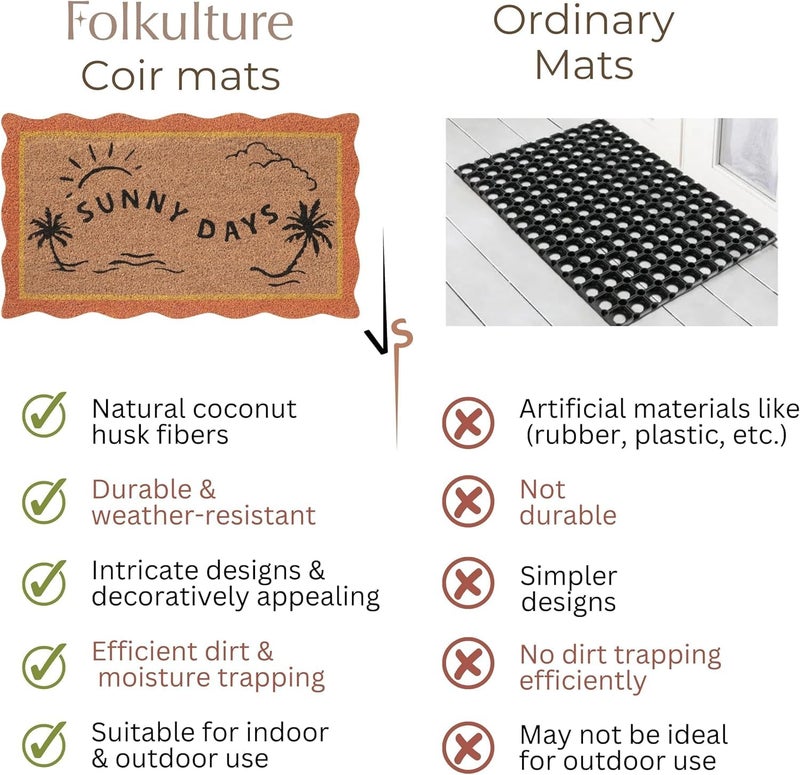 Folkulture Welcome Matt Outdoor | 16 x 28 Scalloped Door Mats for Front Door Mat Outside Entrance | Eco Friendly | Welcome-Mats Cute | Coir Door Mats | Outdoor Decor for Home | Durable & Anti Slip - Image 5
