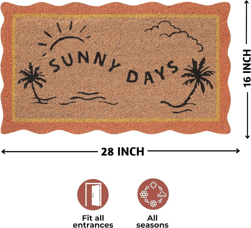 Folkulture Welcome Matt Outdoor | 16 x 28 Scalloped Door Mats for Front Door Mat Outside Entrance | Eco Friendly | Welcome-Mats Cute | Coir Door Mats | Outdoor Decor for Home | Durable & Anti Slip - Image 2