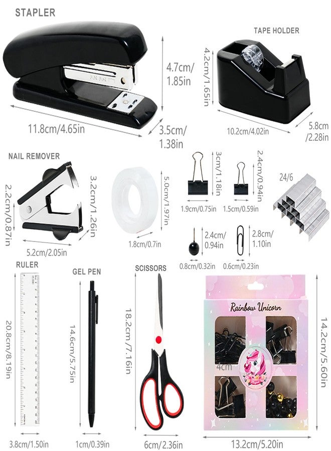 COMFYROOM Desk Accessories with Pen Holder, Office Supplies Desk Organizers and Accessories, Tape Dispenser, Stapler, Staple Remover, Staples, Clips Set, Ruler, Scissor, Pen, Tape (Black) - Image 4