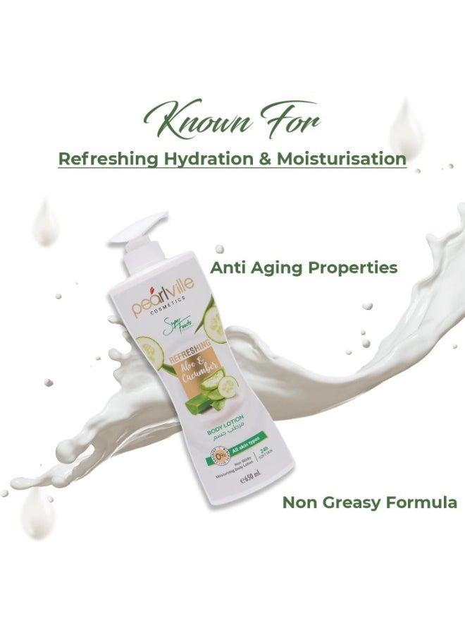 Pearlville Super Foods Collection Refreshing Aloe & Cucumber Body Lotion - 650ml | Mineral Oil & Paraben Free  - Image 4