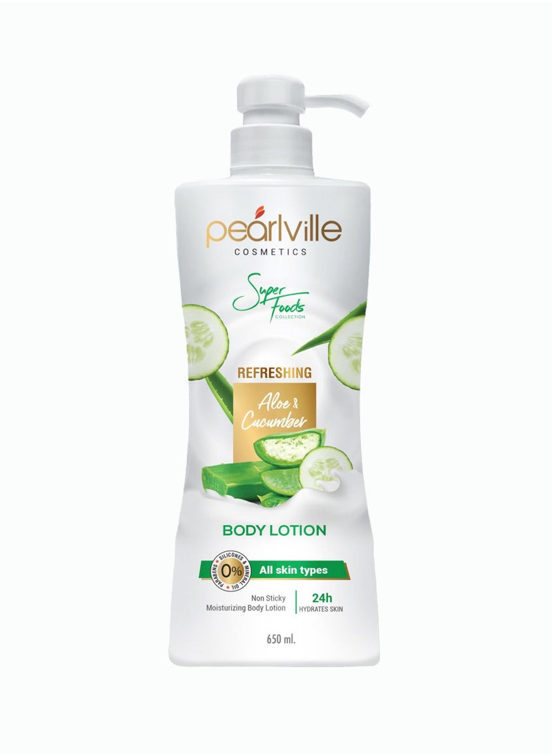 Pearlville Super Foods Collection Refreshing Aloe & Cucumber Body Lotion - 650ml | Mineral Oil & Paraben Free  - Image 1