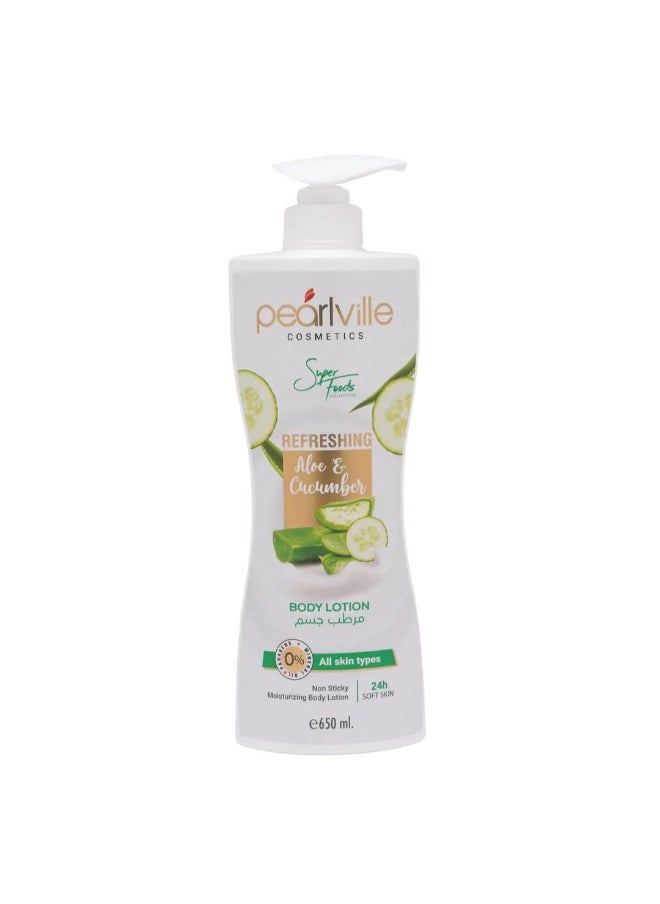 Pearlville Super Foods Collection Refreshing Aloe & Cucumber Body Lotion - 650ml | Mineral Oil & Paraben Free  - Image 2