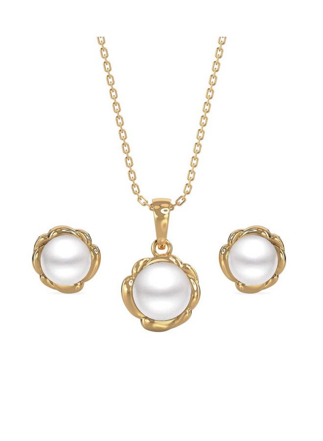 CLARA 925 Sterling Silver Real Pearl AKI Pendant Earring Chain Jewellery Set | Gold Rhodium Plated | Gift for Women & Girls - Image 1