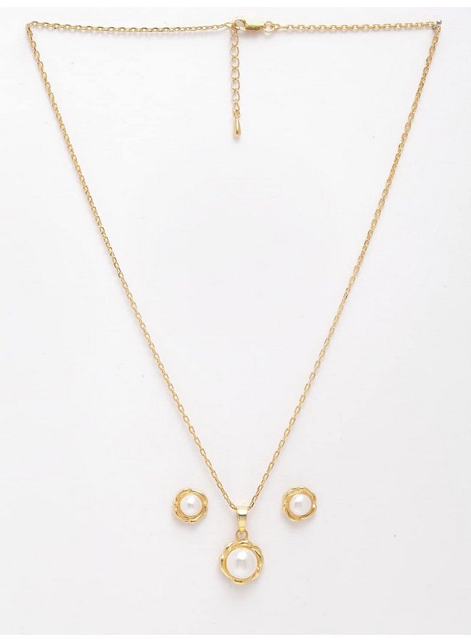 CLARA 925 Sterling Silver Real Pearl AKI Pendant Earring Chain Jewellery Set | Gold Rhodium Plated | Gift for Women & Girls - Image 3