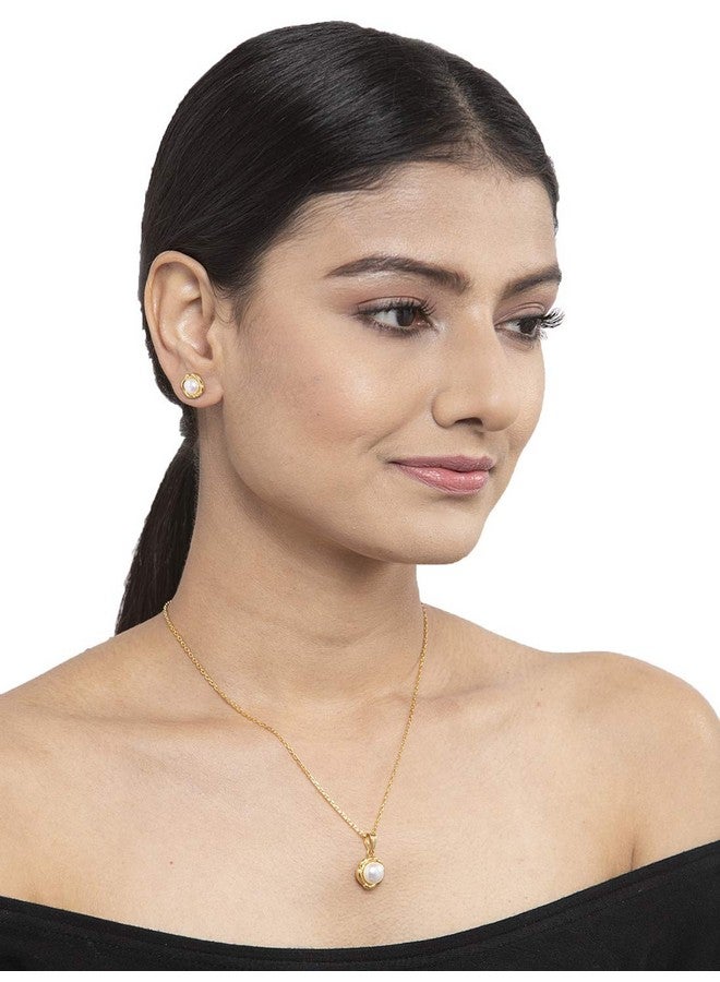 CLARA 925 Sterling Silver Real Pearl AKI Pendant Earring Chain Jewellery Set | Gold Rhodium Plated | Gift for Women & Girls - Image 4