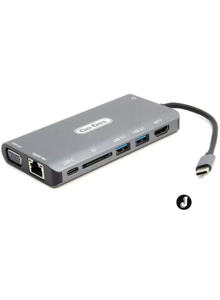 JAJEEK 8-in-1 USB-C Hub Adapter GD-8792 – Power Delivery, High-Speed Data Transfer, HDMI, Ethernet & SD/MicroSD Ports, Compact and Portable Design - Image 1