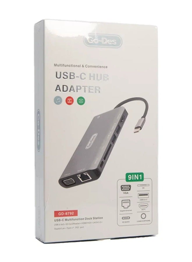 JAJEEK 8-in-1 USB-C Hub Adapter GD-8792 – Power Delivery, High-Speed Data Transfer, HDMI, Ethernet & SD/MicroSD Ports, Compact and Portable Design - Image 3