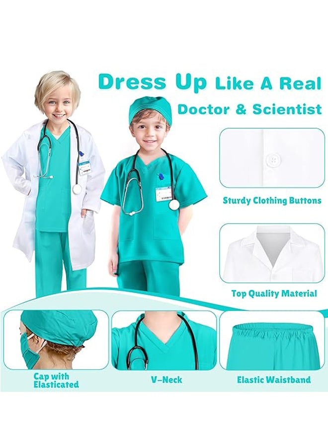 MAOGEDA Complete Kids' Doctor Pretend Play Costume Set: Scrubs, White Lab Coat, Real Stethoscope - Suitable for Ages 3-12, Great for Role - Playing and Parties, 7 Pieces - Green - Image 4