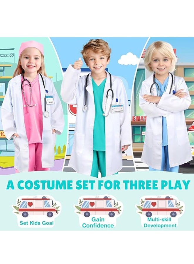 MAOGEDA Complete Kids' Doctor Pretend Play Costume Set: Scrubs, White Lab Coat, Real Stethoscope - Suitable for Ages 3-12, Great for Role - Playing and Parties, 7 Pieces - Green - Image 3