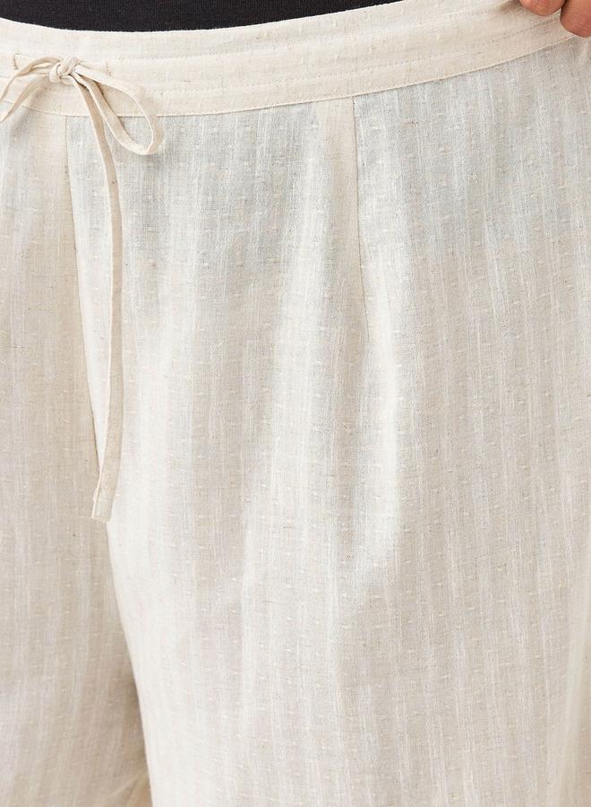 Ulla Popken Plus Size Ulla Popken Textured Wide Leg Pants with Drawstring Closure - Image 4