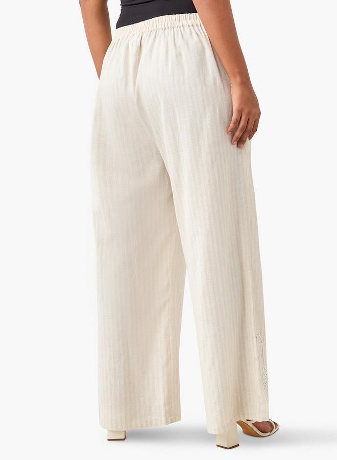 Ulla Popken Plus Size Ulla Popken Textured Wide Leg Pants with Drawstring Closure - Image 3