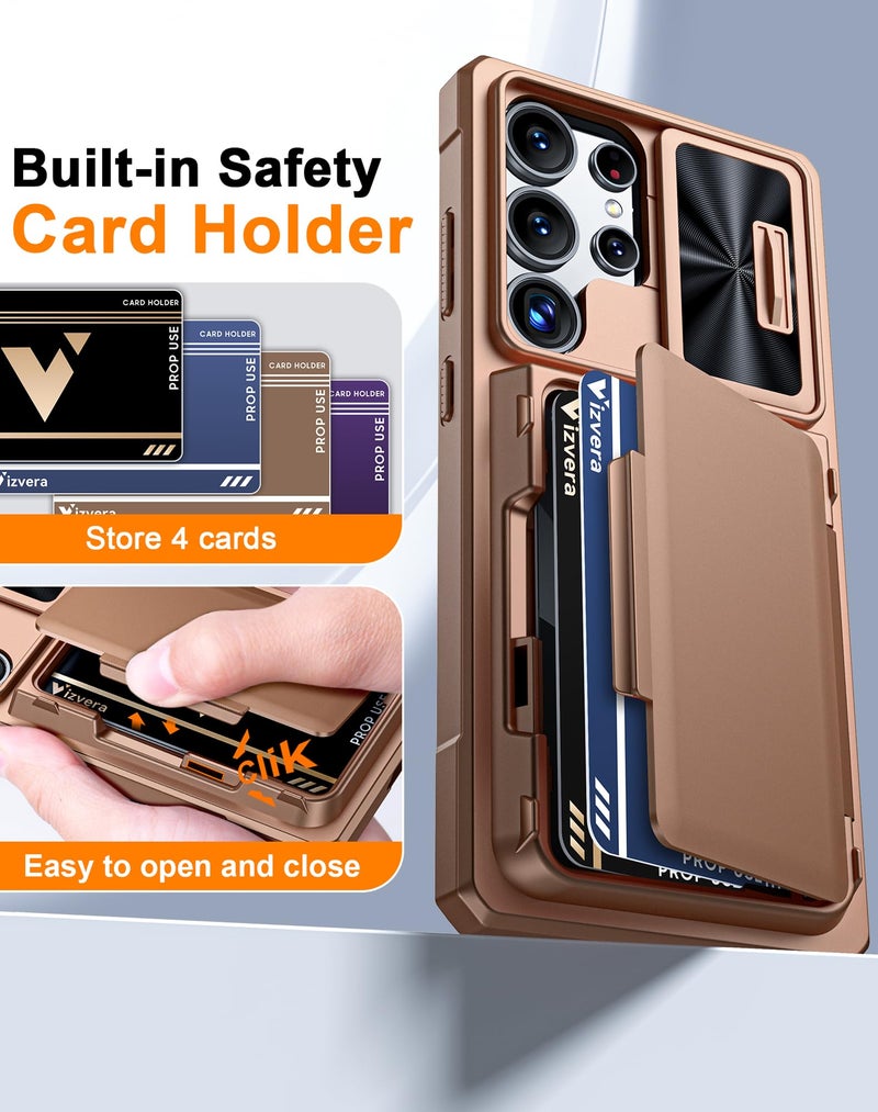 Vizvera حافظة فيزفيرا لهاتف سامسونج جالاكسي S25 ألترا محفظة RFID [حامل بطاقات][غطاء كاميرا][حواف مرتفعة] حافظة هاتف واقية صلبة مضادة للصدمات من السيليكون لجالاكسي S25 ألترا 6.9" 2025 (ذهب صحراوي) - Image 3