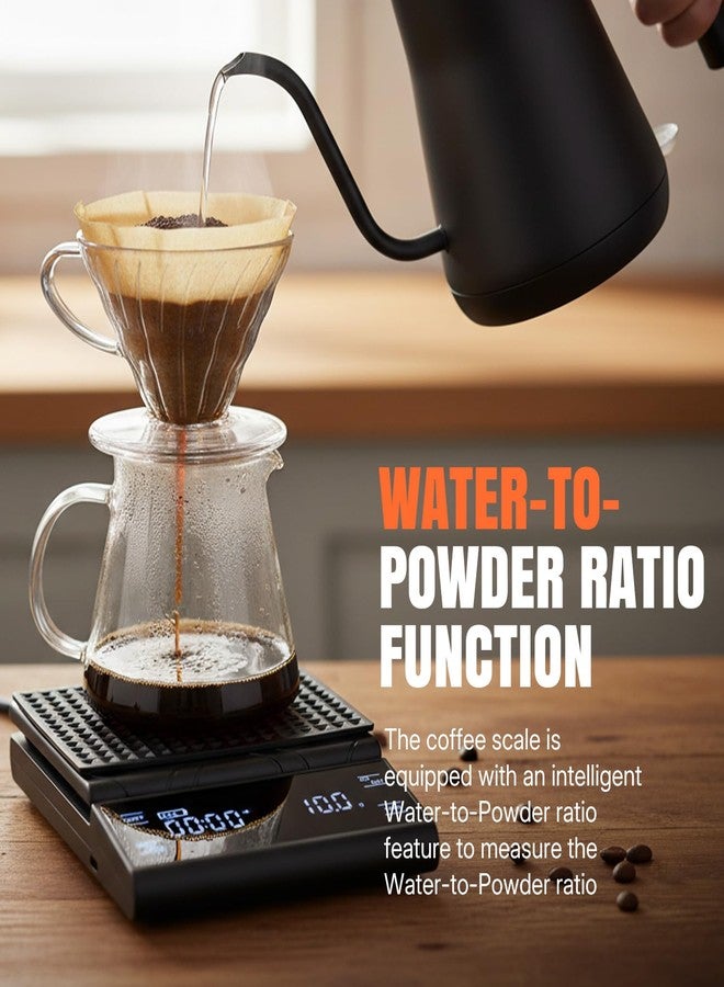 Wigearss Coffee Scale with Timer, 5kg/0.1g Accuracy, Rechargeable, Digital Precision for Espresso & Pour-Over Brewing, Digital Kitchen Scale with Auto Tare, Lit LCD Display and Silicone Cover - Black - Image 3