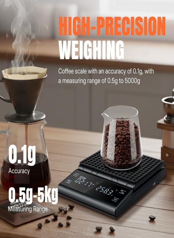 Wigearss Coffee Scale with Timer, 5kg/0.1g Accuracy, Rechargeable, Digital Precision for Espresso & Pour-Over Brewing, Digital Kitchen Scale with Auto Tare, Lit LCD Display and Silicone Cover - Black - Image 2