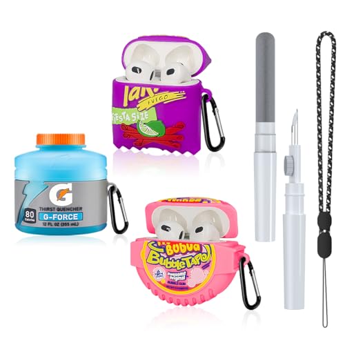 FGERWZ Cute Case for Airpods 3 Case 3-Pack, 3D Cartoon Kawaii Silicone Case for Airpods 3rd Generation Case Funny Food Design with Cleaner Kit/Keychain/Lanyard (Sport Water+Purple Potato+Bubble Gum) - Image 1