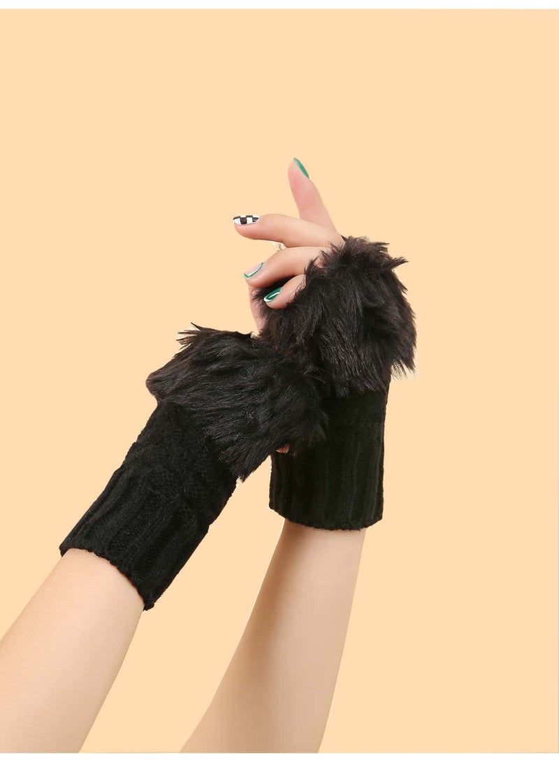 Premium Faux Fur Fingerless Gloves - Stylish Winter Hand Warmers - Image 1