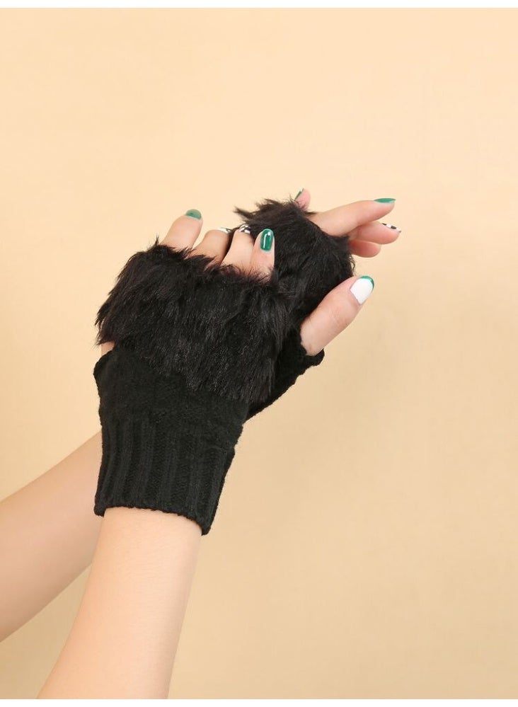 Premium Faux Fur Fingerless Gloves - Stylish Winter Hand Warmers - Image 3
