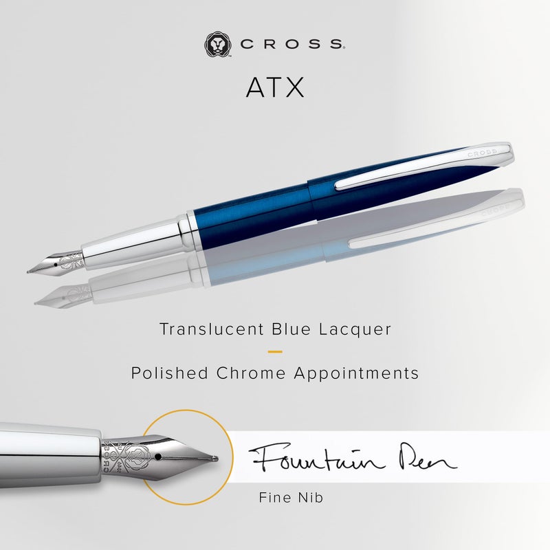 Cross ATX Refillable Fountain Presented in a Luxury Gift Box - Medium Point, Black Ink, Translucent Blue - Image 2
