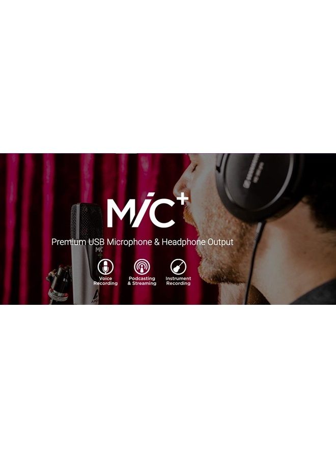Apogee MiC Plus - Studio Quality USB Microphone with Cardioid Condenser Mic Capsule, Built In Mic Pre-Amp & Zero-Latency Headphone Output - Image 2