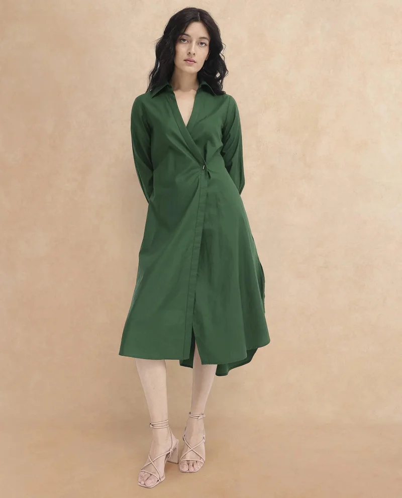 Rareism Women's Cuffed Sleeves Midi Dress