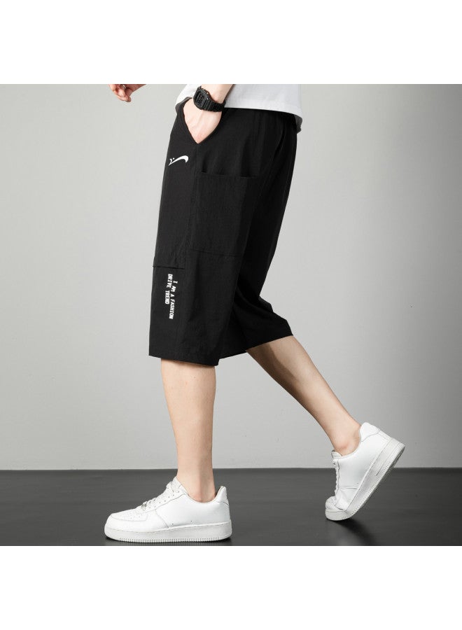 Noble bird Cool Touch】men's Sports Pants, New Summer Style, Youth Comfortable Breathable Elastic Loose-fit Capri Pants For Men - Image 5
