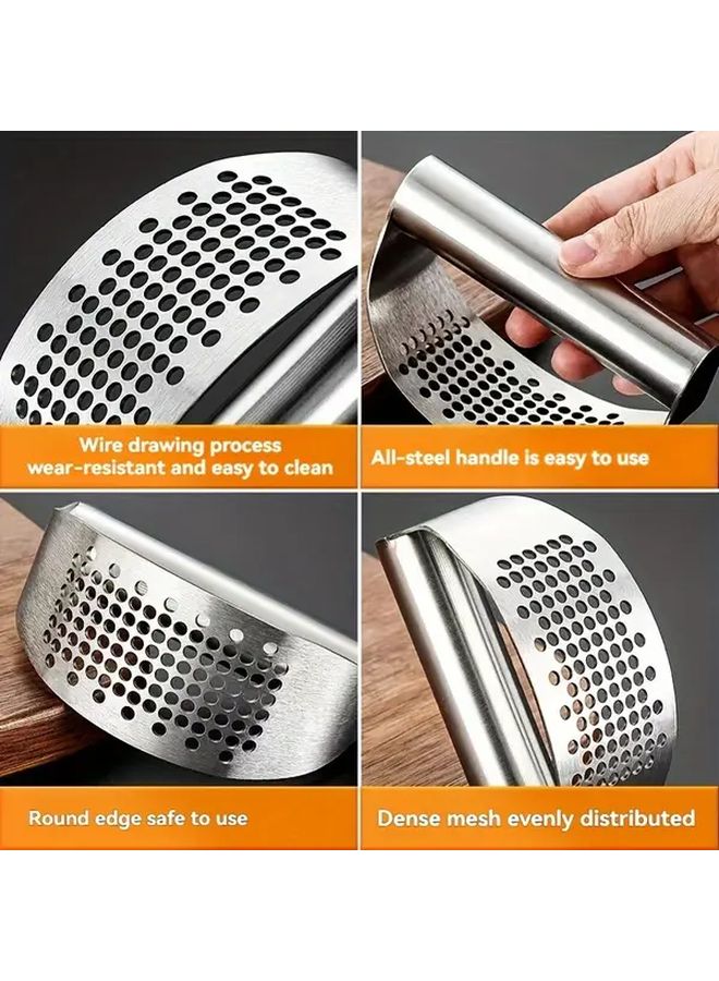 Stainless Steel Garlic Crusher And Slicer Set Dishwasher Safe Easy Clean Kitchen Gadget - Image 4