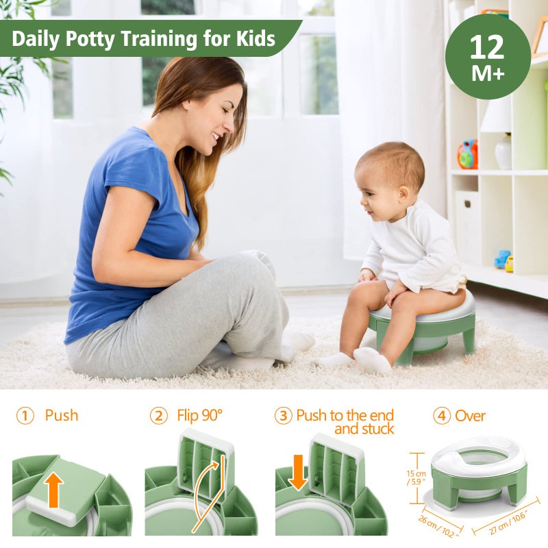 MCGMITT Portable Potty for Kids Travel - Foldable Training Toilet Chair for Toddler Girls with Storage Bags, Potty Training Toilet for Outdoor and Indoor Easy to Clean(Green) - Image 2