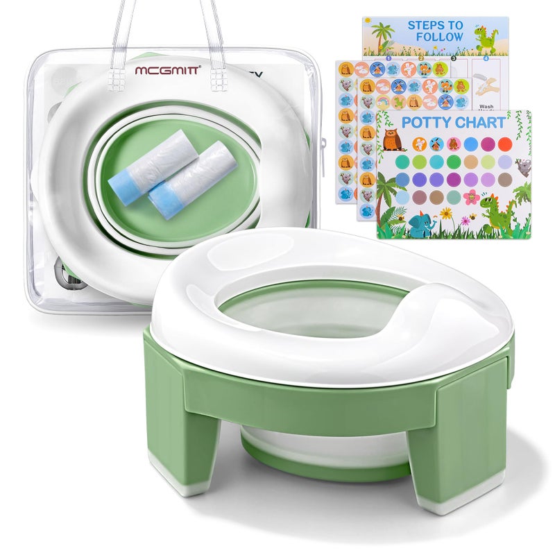 MCGMITT Portable Potty for Kids Travel - Foldable Training Toilet Chair for Toddler Girls with Storage Bags, Potty Training Toilet for Outdoor and Indoor Easy to Clean(Green) - Image 1