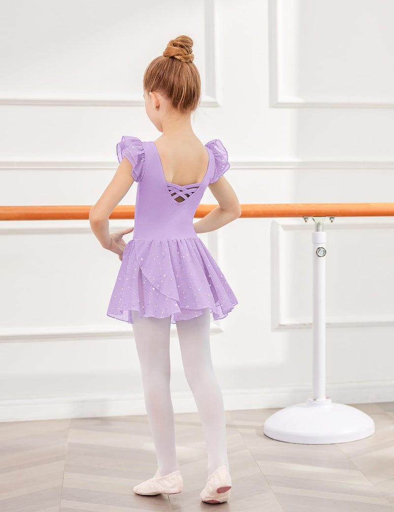 Arshiner Girls Ruffle Sleeve Ballet Dance Dress Crisscross Back Tutu Skirted Leotard - Image 5