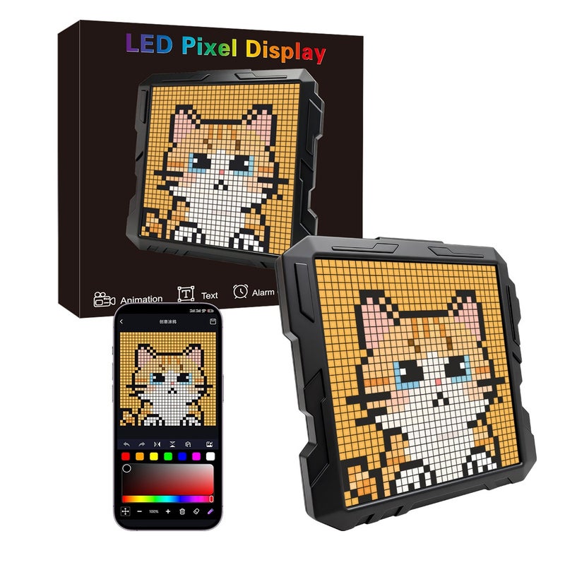 32x32 Pixel LED Digital Photo Frame with WiFi and App Control, Gaming Zone Decor/Pixel Art Display/Social Media Data Panel, Black - Image 1