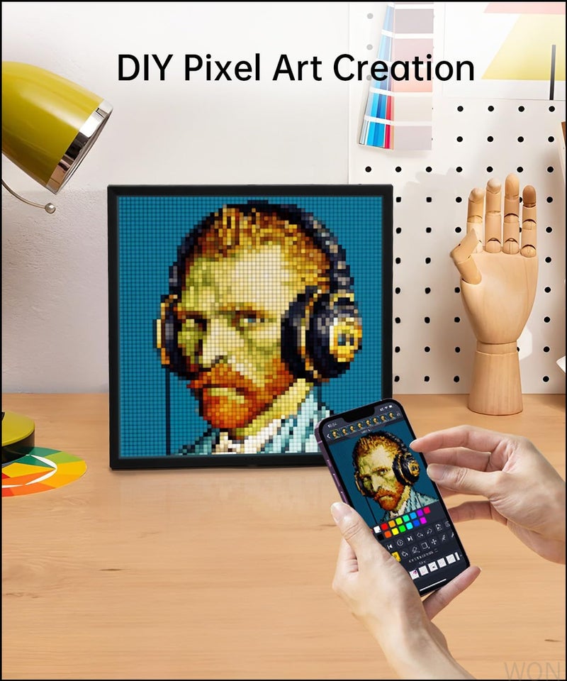 32x32 Pixel LED Digital Photo Frame with WiFi and App Control, Gaming Zone Decor/Pixel Art Display/Social Media Data Panel, Black - Image 2