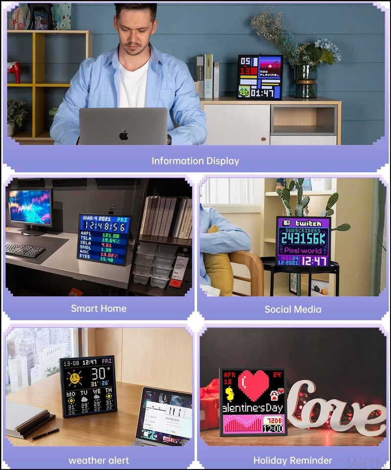32x32 Pixel LED Digital Photo Frame with WiFi and App Control, Gaming Zone Decor/Pixel Art Display/Social Media Data Panel, Black - Image 4