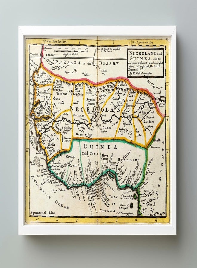 ArtCantHurtU 1736 Map of Negroland and Guinea, with the European settlements, explaining what belongs to England, Holland, Denmark. West African American Slave Trade History Unframed 23x30 in. - Image 3