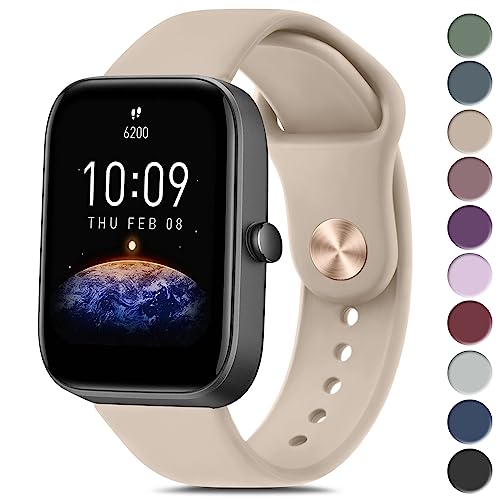 Vanjua Silicone Bands for Amazfit GTR mini Band, Amazfit GTS 4 / GTS 4 Mini / GTS 3 / GTS 2 / GTS 2e / GTS 2 mini / GTS, 20mm Quick Release Soft Sport Replacement Watch Strap for Amazfit Bip 3 / Bip 3 Pro / Bip U Pro / Bip / Bip Lite / Bip S / Bip S lite / Bip U Smart Watch Women Men (Stone) - Image 1