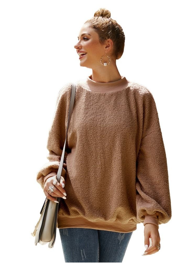 Loquat - Plush Long Sleeve Teddy Velvet Pullover - Image 1