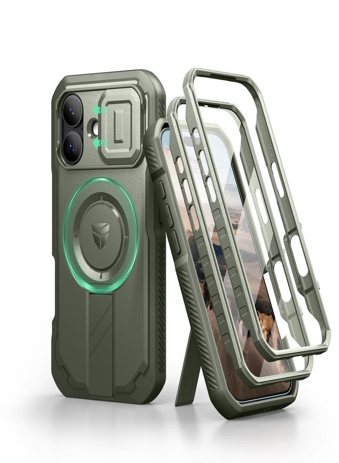 Dexnor for iPhone 17 Case with Slide Camera Cover & Adjustable Kickstand & Built-in Screen Protector, Compatible with MagSafe, Rugged Bumper Cases Heavy-duty Magnetic Protective Cover, Army Green - Image 1