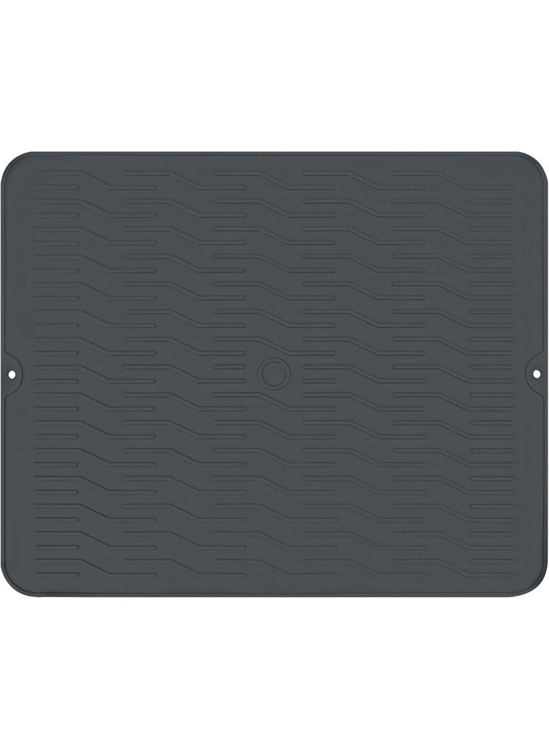 لاكام Silicone Dish Drying Mat, Large Non-Slip Kitchen Mats, Heat-Resistant Counter Protector for Sink, Countertop & Refrigerator, Multi-Purpose Drying Pad & Drawer Liner (47x38cm,Grey) - Image 1
