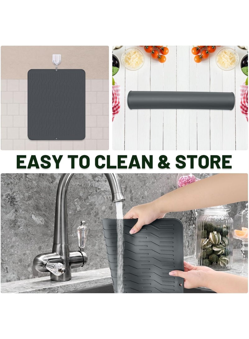 لاكام Silicone Dish Drying Mat, Large Non-Slip Kitchen Mats, Heat-Resistant Counter Protector for Sink, Countertop & Refrigerator, Multi-Purpose Drying Pad & Drawer Liner (47x38cm,Grey) - Image 4